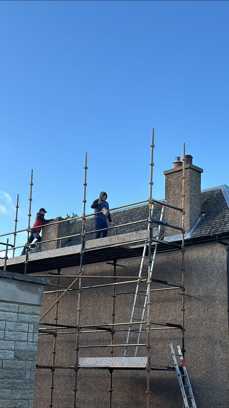 Scaffold on a gable wall ready for rendering, Edinburgh