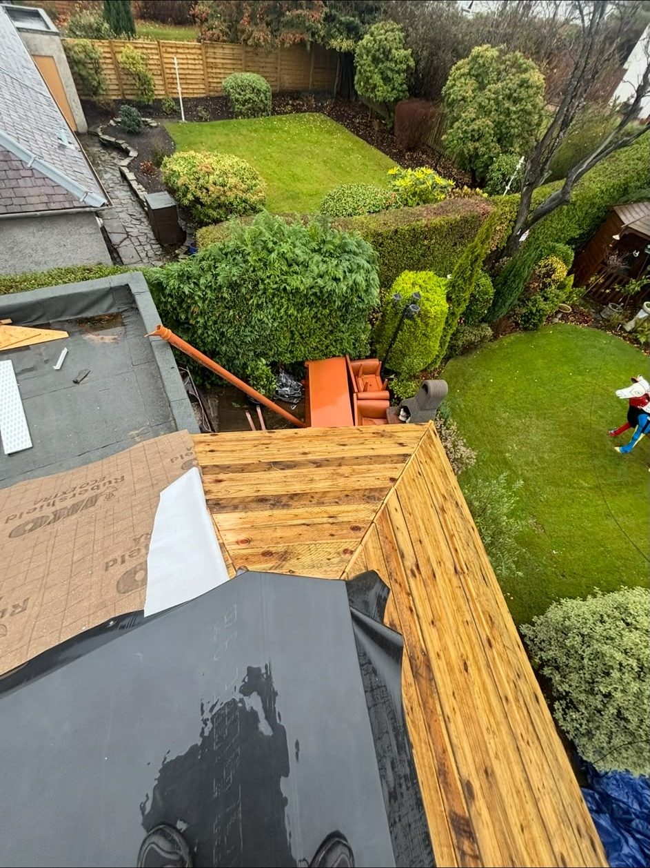 New felt flat roof and timber edging on an extension, Edinburgh