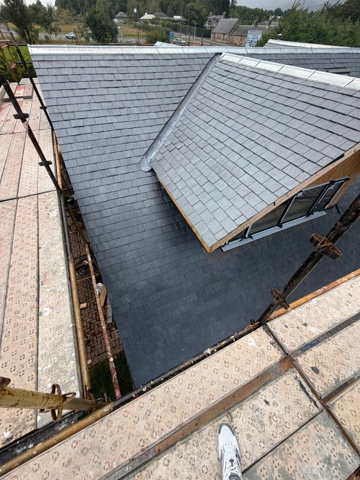 New natural slate roof and dormer cheek from the scaffold, Edinburgh