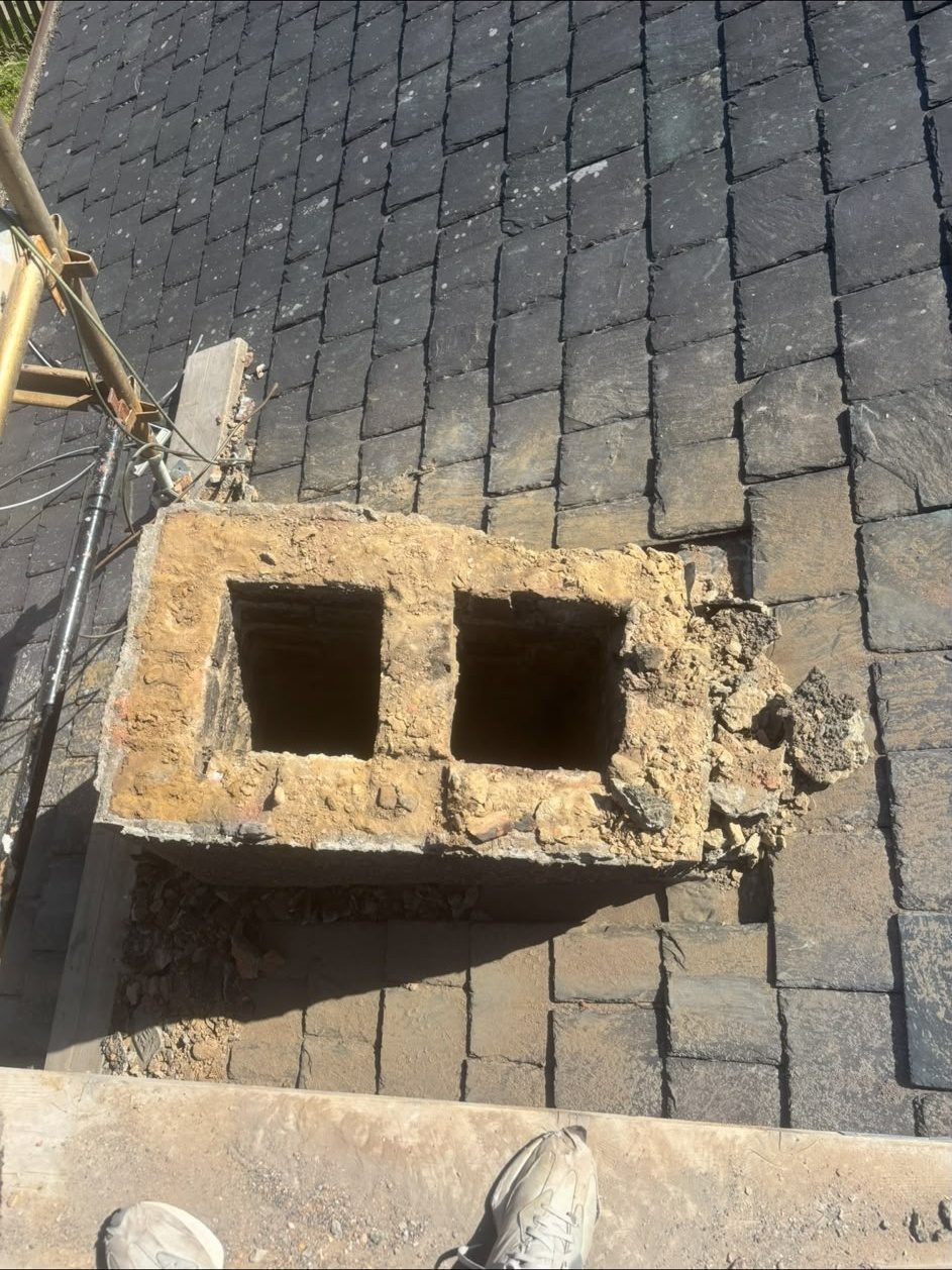 Chimney stack taken down to roof level during a repair, Edinburgh